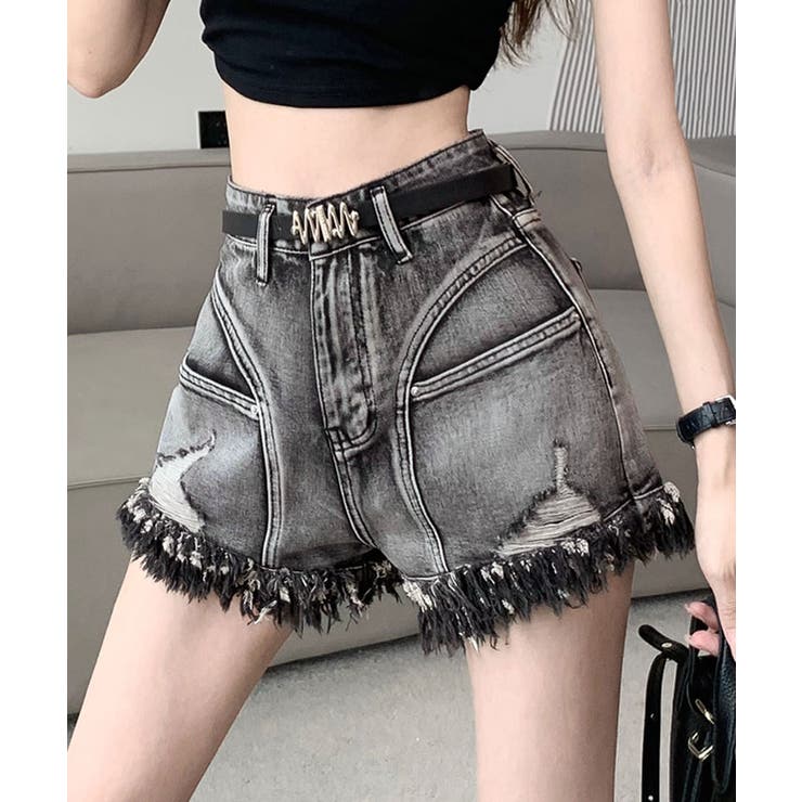 ベルト付きダメージデニムショートパンツ ボトムス ハーフパンツ | kirakiraShop  | 詳細画像8 