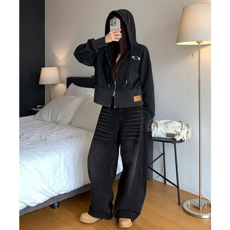 ペイントロゴルーズワイドデニムパンツ ワイドデニムパンツ ハイウエスト | kirakiraShop  | 詳細画像11 