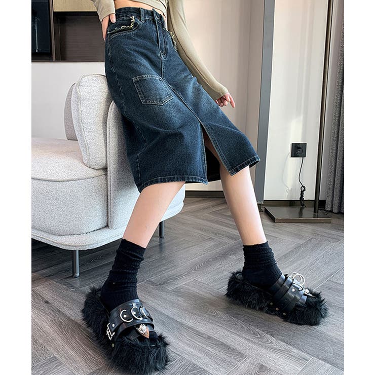 ダークブルー | フロントスリットデニムスカート ボトムス デニムスカート | kirakiraShop 