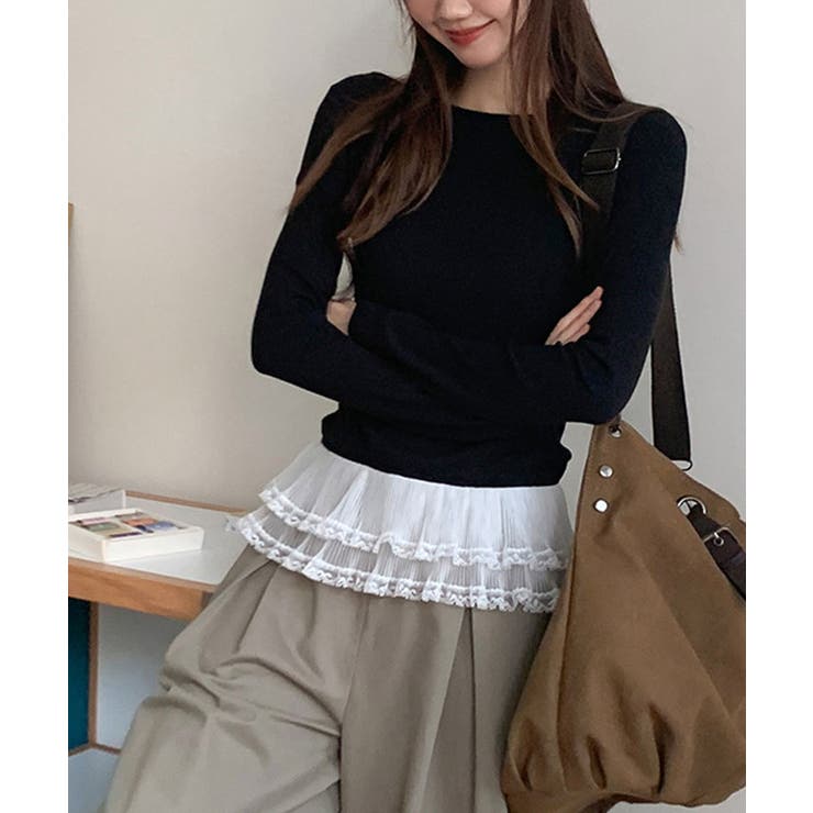 裾シアーレース切り替えトップス トップス 長袖 | kirakiraShop  | 詳細画像2 