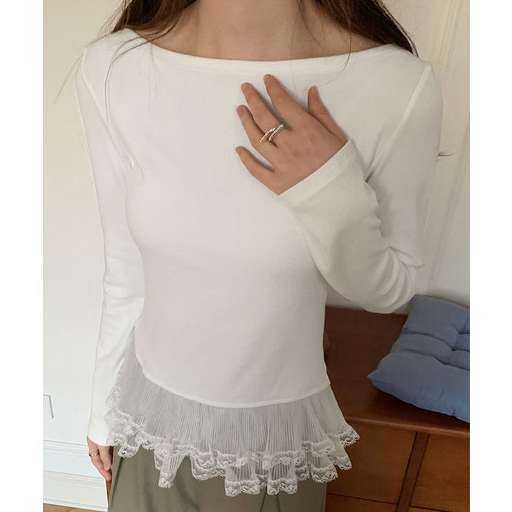 裾シアーレース切り替えトップス トップス 長袖 | kirakiraShop  | 詳細画像6 