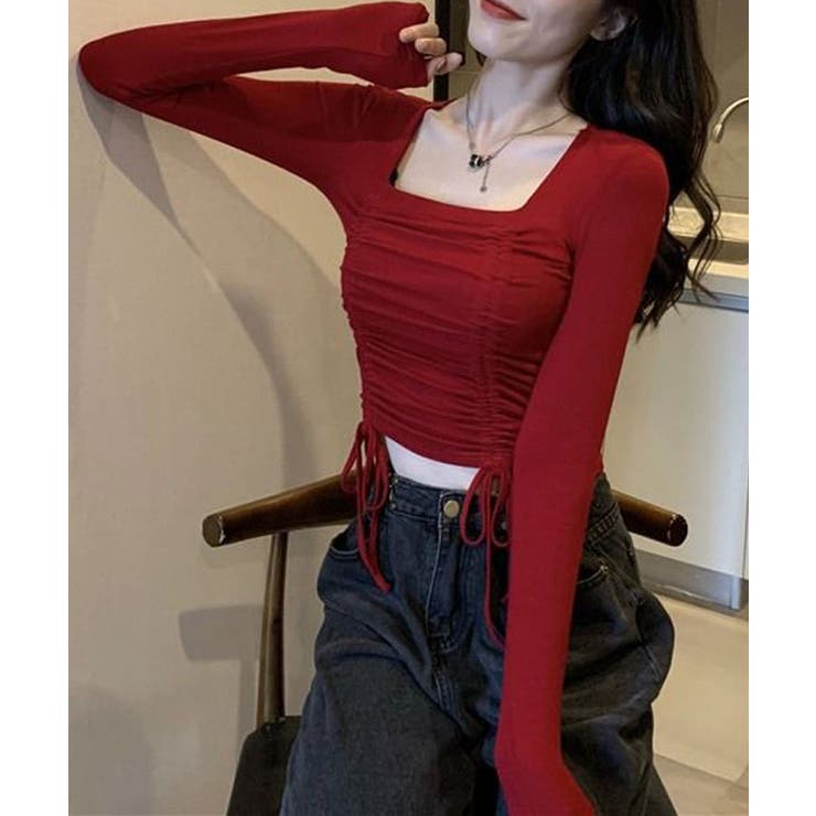 スクエアネックドロスト長袖Tシャツ トップス カットソー | kirakiraShop  | 詳細画像14 