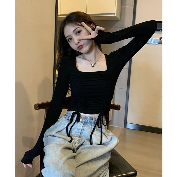 スクエアネックドロスト長袖Tシャツ トップス カットソー | kirakiraShop  | 詳細画像4 