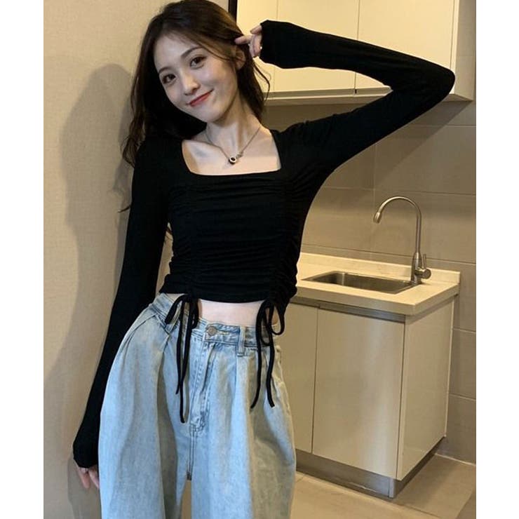 スクエアネックドロスト長袖Tシャツ トップス カットソー | kirakiraShop  | 詳細画像5 