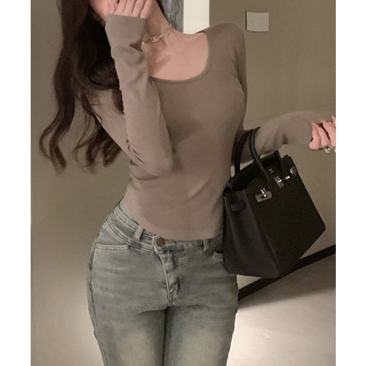 Uネック無地クロップド長袖Tシャツ トップス カットソー | kirakiraShop  | 詳細画像22 