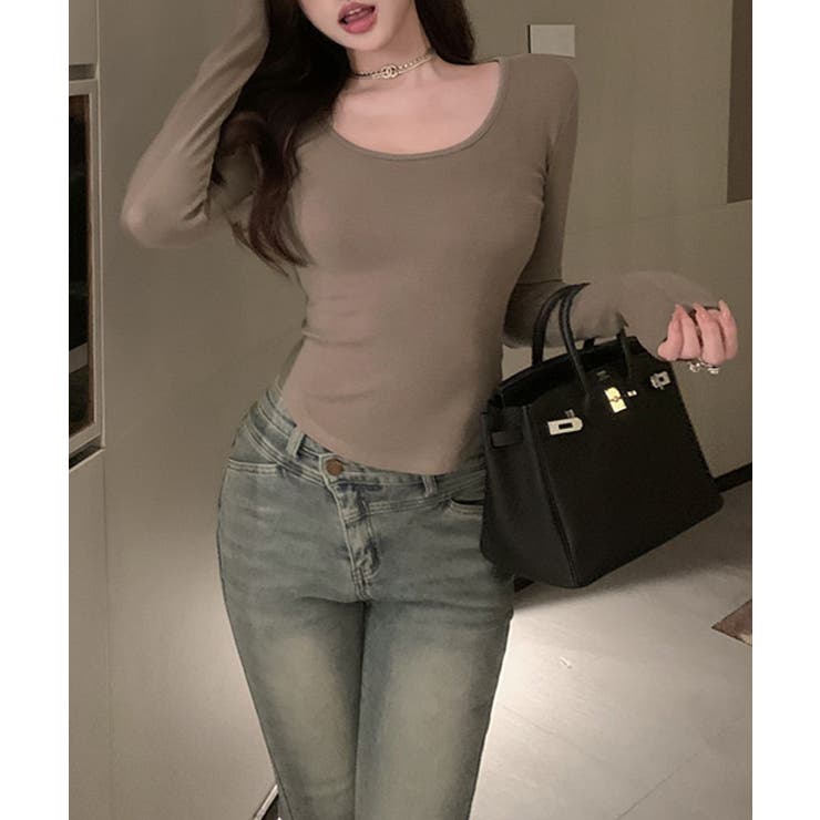 Uネック無地クロップド長袖Tシャツ トップス カットソー | kirakiraShop  | 詳細画像24 