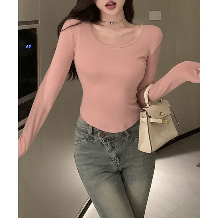 Uネック無地クロップド長袖Tシャツ トップス カットソー | kirakiraShop  | 詳細画像28 