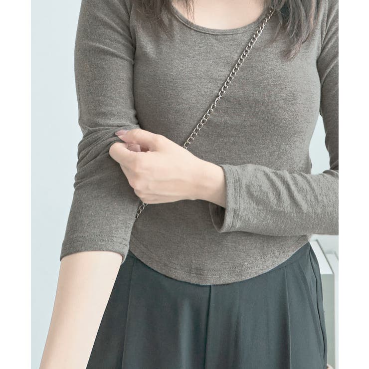 Uネック無地クロップド長袖Tシャツ トップス カットソー | kirakiraShop  | 詳細画像32 