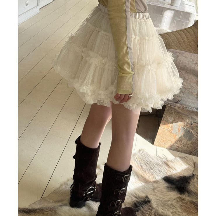 チュールフリルミニスカート ボトムス ミニスカート[品番