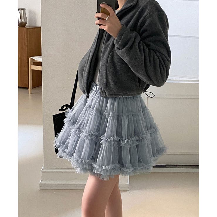 チュールフリルミニスカート ボトムス ミニスカート[品番