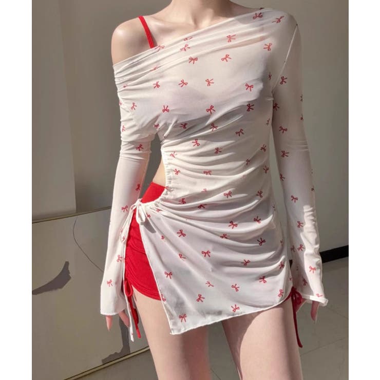 リボン柄トップス付きセパレートスイムウエア 水着3点セット スイムウェア | kirakiraShop  | 詳細画像13 