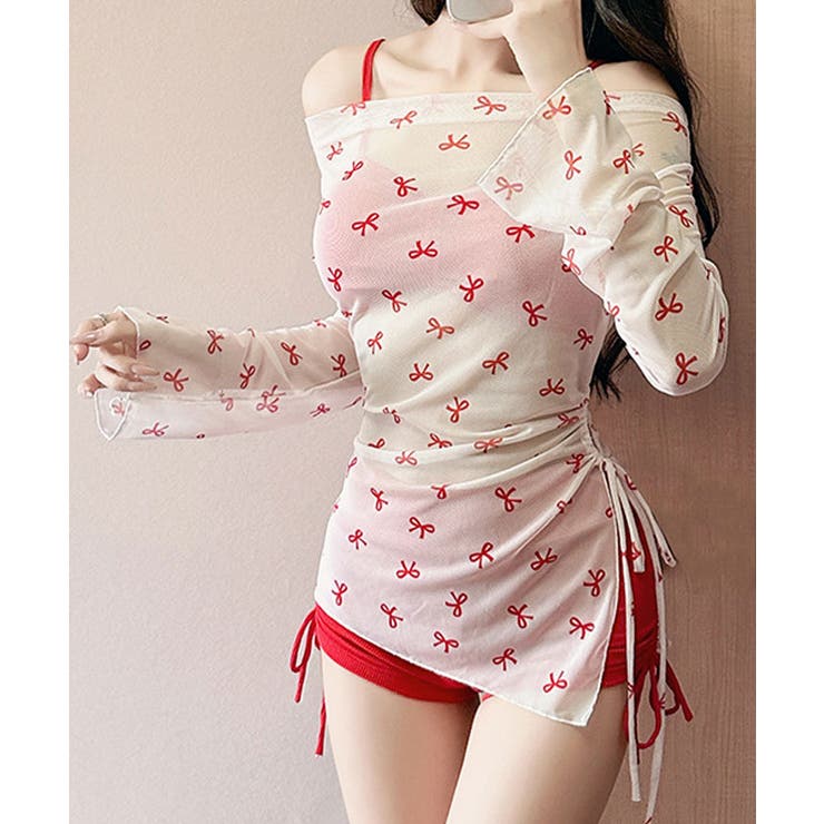 リボン柄トップス付きセパレートスイムウエア 水着3点セット スイムウェア | kirakiraShop  | 詳細画像7 