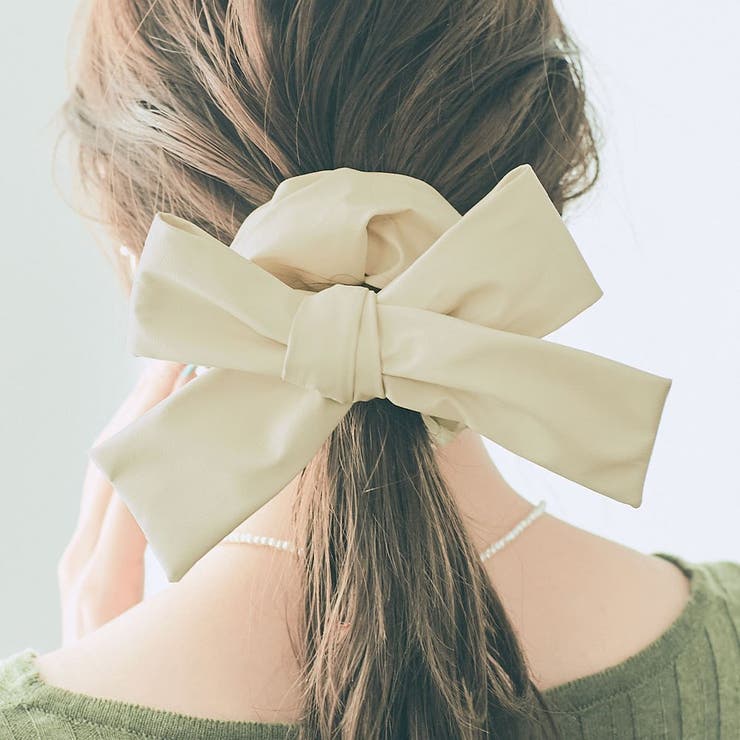エコレザー2wayリボンシュシュ 小物 ヘアアクセサリー[品番