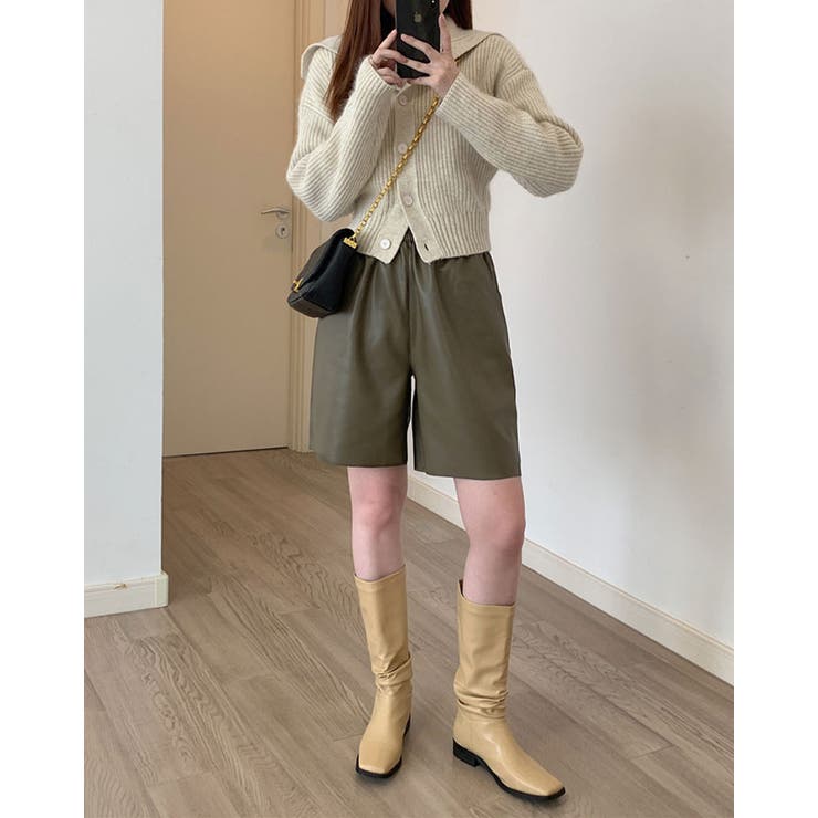 【IIROT】フェイクレザー ショートパンツ フェイクレザー切りっぱなしショートパンツ 2サイズ ボトムス