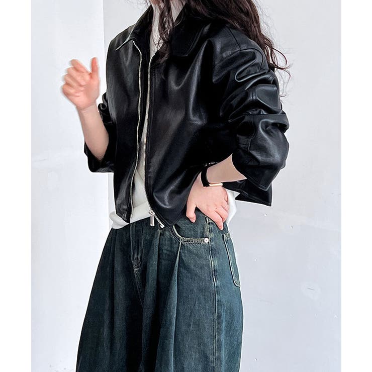 フェイクレザージップジャケット アウター 羽織り[品番