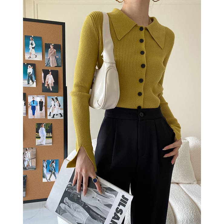 襟付きリブニットトップスカーディガン カーディガン 羽織り | kirakiraShop  | 詳細画像17 