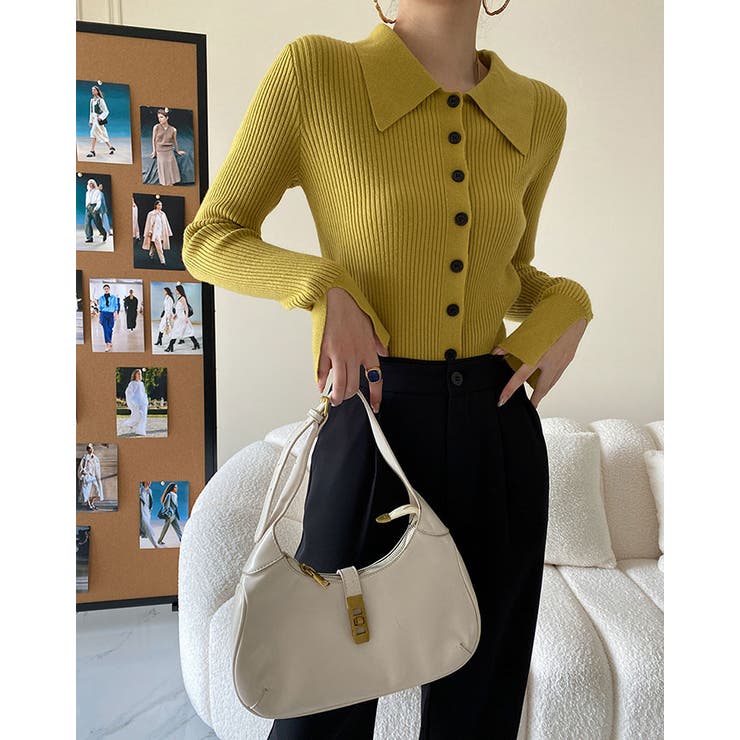 襟付きリブニットトップスカーディガン カーディガン 羽織り | kirakiraShop  | 詳細画像20 