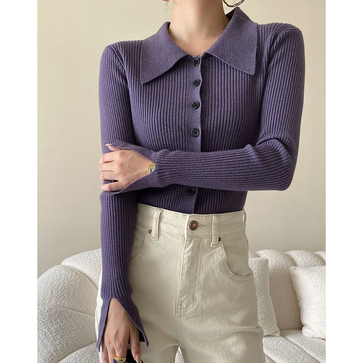 襟付きリブニットトップスカーディガン カーディガン 羽織り | kirakiraShop  | 詳細画像22 