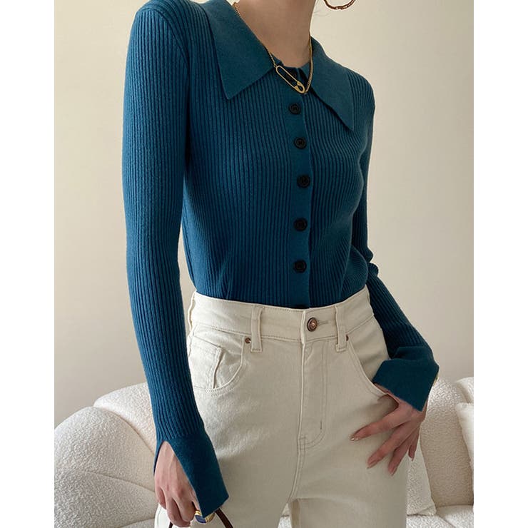 襟付きリブニットトップスカーディガン カーディガン 羽織り | kirakiraShop  | 詳細画像8 