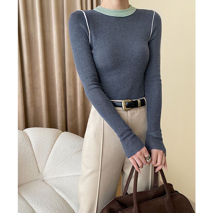 クルーネックバイカラーニット トップス ニット | kirakiraShop  | 詳細画像14