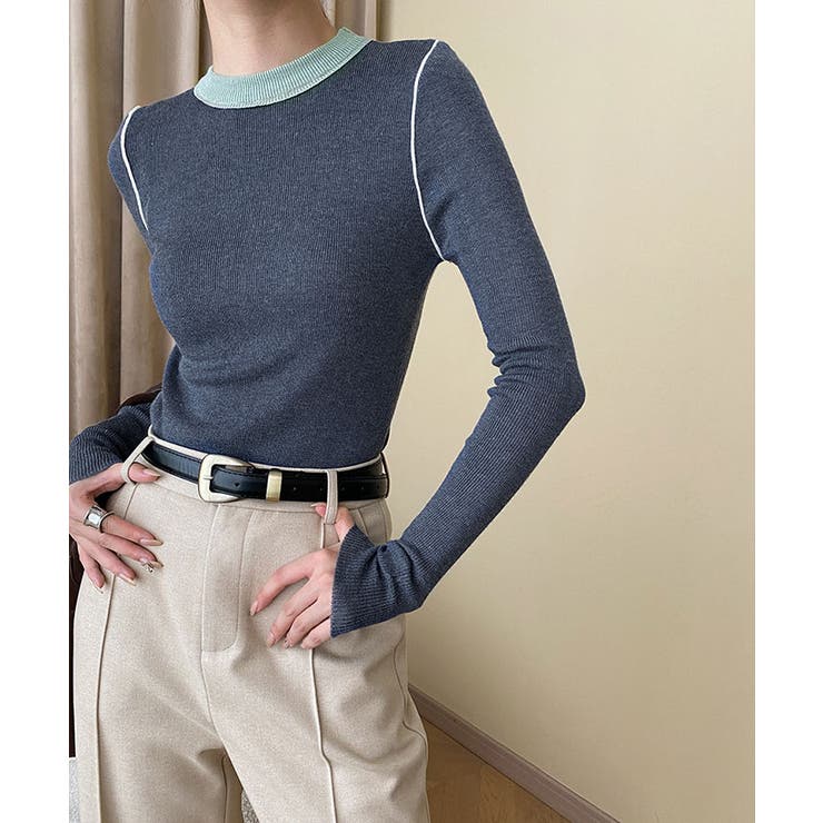 クルーネックバイカラーニット トップス ニット | kirakiraShop  | 詳細画像17