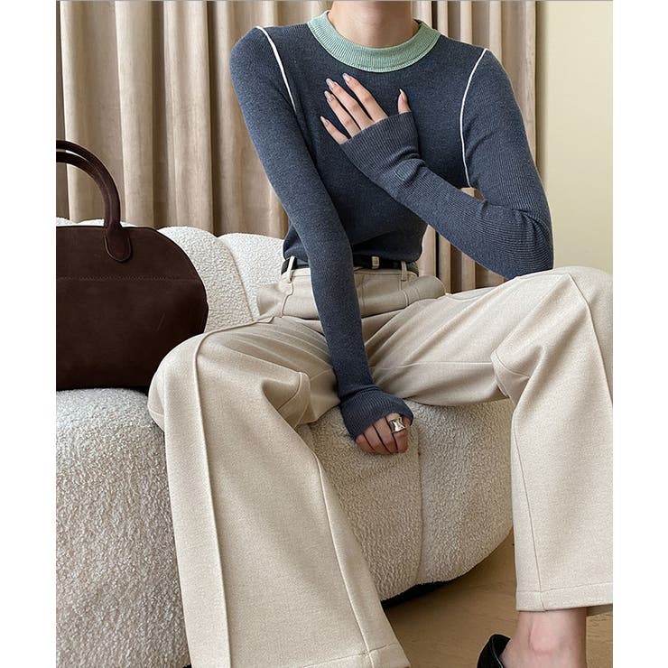 クルーネックバイカラーニット トップス ニット | kirakiraShop  | 詳細画像18