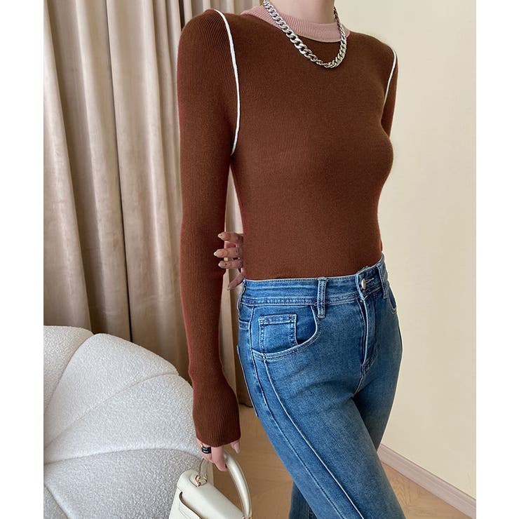 クルーネックバイカラーニット トップス ニット | kirakiraShop  | 詳細画像22