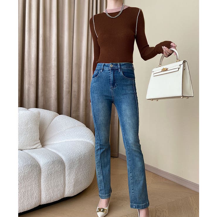 クルーネックバイカラーニット トップス ニット | kirakiraShop  | 詳細画像26