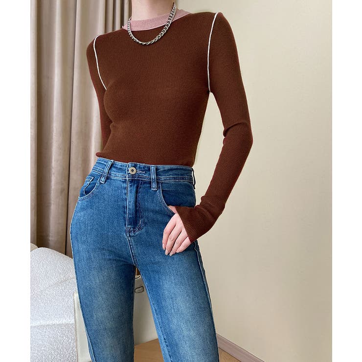 クルーネックバイカラーニット トップス ニット | kirakiraShop  | 詳細画像29