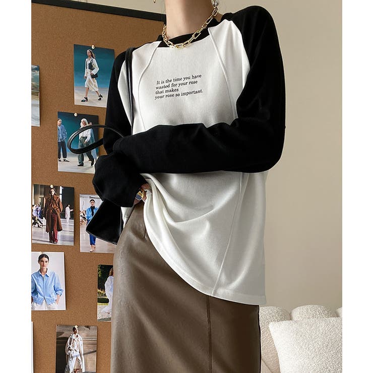 インポート・海外人気ブランド 切り替えネックラグランロングTシャツ トップス カットソー[品番 Tシャツ(半袖/袖なし)