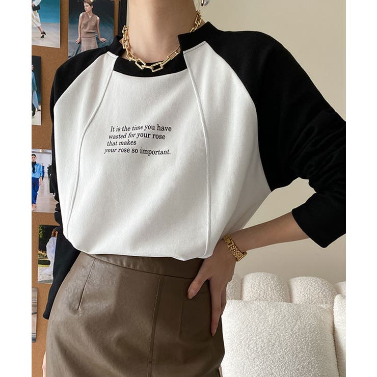 メーカー直売 - 人気ランキング 切り替えネックラグランロングTシャツ カットソー[品番 トップス Tシャツ(半袖/袖なし)