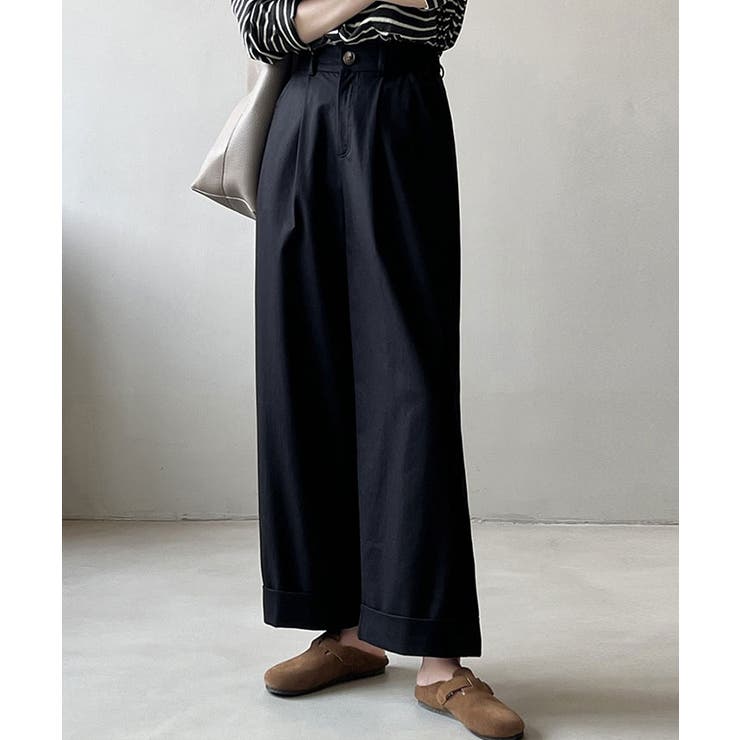 ブラック | ハイウエストダブル仕立てスラックス 2サイズ ボトムス | kirakiraShop 