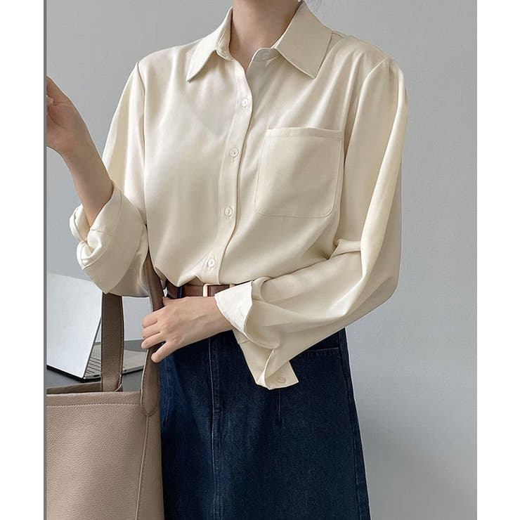 【SHOPLIST限定】襟付きサテンシンプルブラウス 2色 2サイズ | kirakiraShop  | 詳細画像15 
