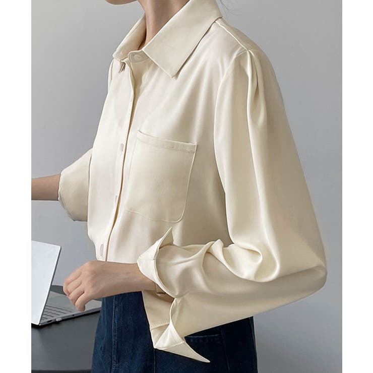 【SHOPLIST限定】襟付きサテンシンプルブラウス 2色 2サイズ | kirakiraShop  | 詳細画像18 