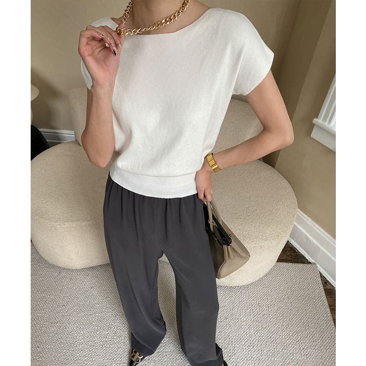 ボートネック半袖ニットソー トップス サマーニット | kirakiraShop  | 詳細画像15 