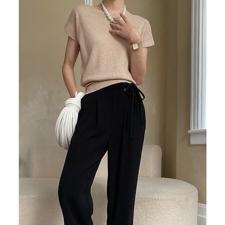 ボートネック半袖ニットソー トップス サマーニット | kirakiraShop  | 詳細画像17 