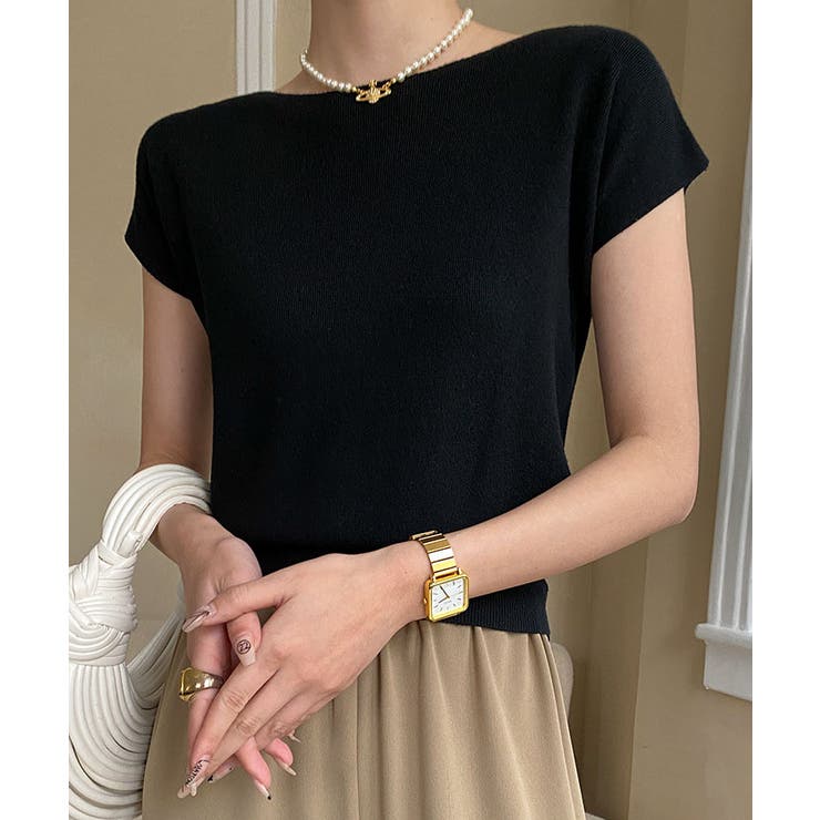 ボートネック半袖ニットソー トップス サマーニット | kirakiraShop  | 詳細画像3 