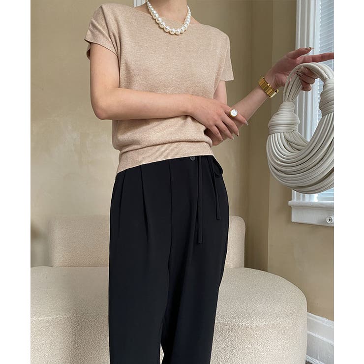 ボートネック半袖ニットソー トップス サマーニット | kirakiraShop  | 詳細画像22 