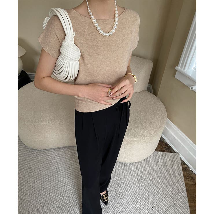 ボートネック半袖ニットソー トップス サマーニット | kirakiraShop  | 詳細画像25 