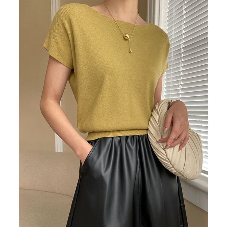 ボートネック半袖ニットソー トップス サマーニット | kirakiraShop  | 詳細画像34 