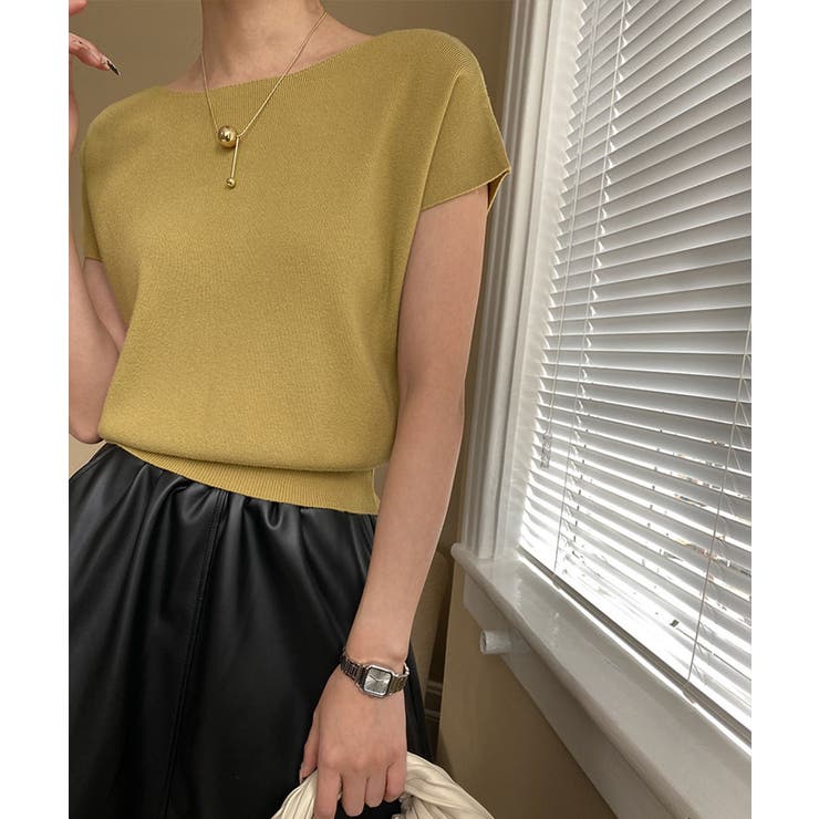 ボートネック半袖ニットソー トップス サマーニット | kirakiraShop  | 詳細画像37 