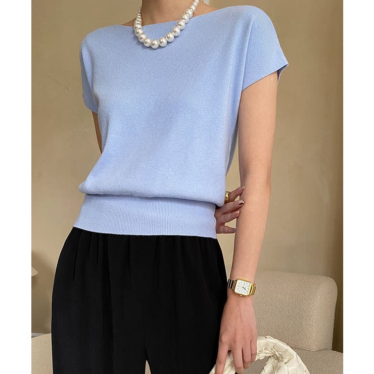 ボートネック半袖ニットソー トップス サマーニット | kirakiraShop  | 詳細画像43 