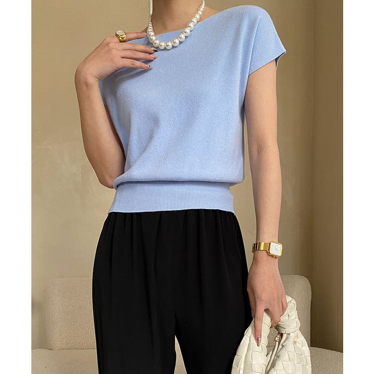 ボートネック半袖ニットソー トップス サマーニット | kirakiraShop  | 詳細画像45 