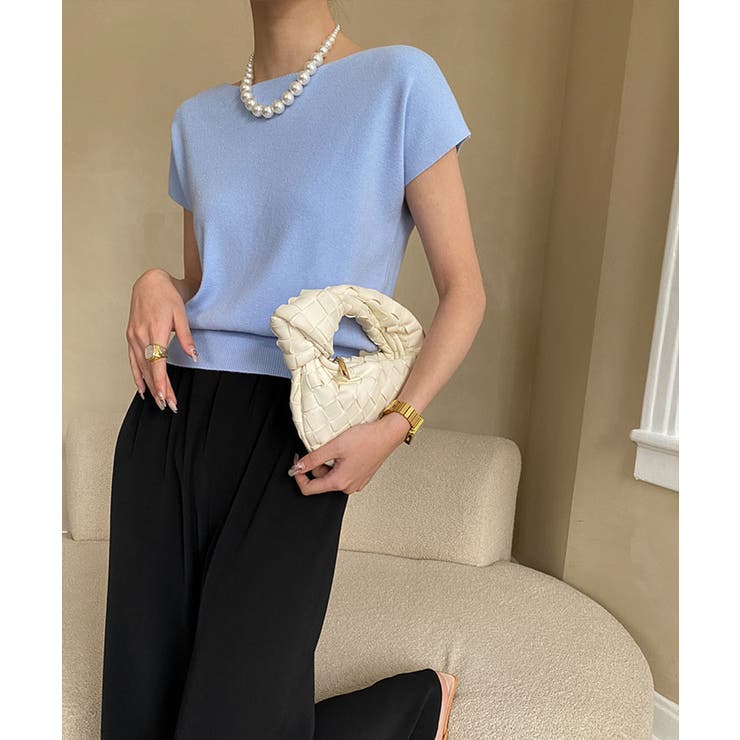 ボートネック半袖ニットソー トップス サマーニット | kirakiraShop  | 詳細画像47 