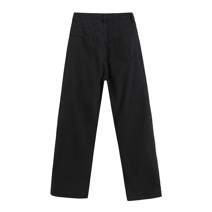 【新作入荷!!】  ストレートバギーワンタックブラックデニム サマー ボトムス パンツ