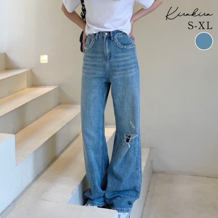 格安 カットオフデザインワイドストレートデニム ボトムス デニム パンツ
