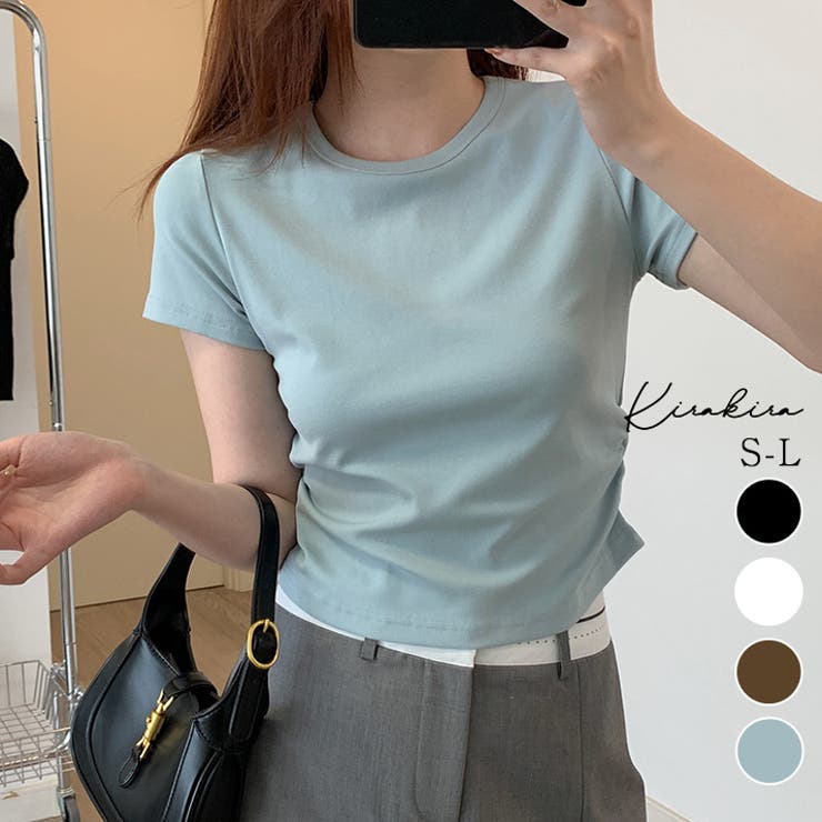 【SHOPLIST限定】裾ギャザーコンパクトTシャツ 3サイズ トップス | kirakiraShop  | 詳細画像1 