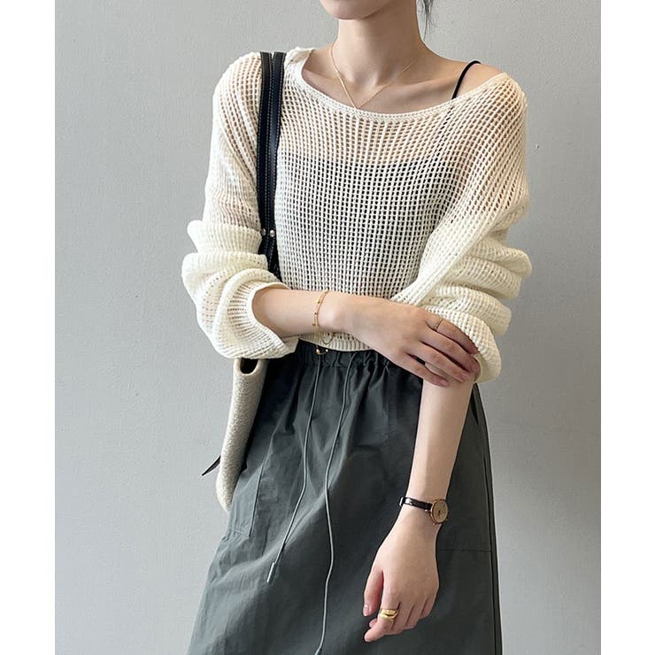 グレー／シルバー ラメ入り ウールxカシミヤ クルーネック