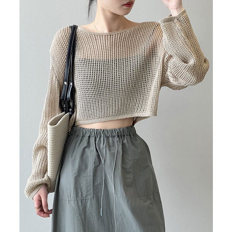 ショート丈クロシェ編みニット サマーニット 長袖 | kirakiraShop  | 詳細画像6 