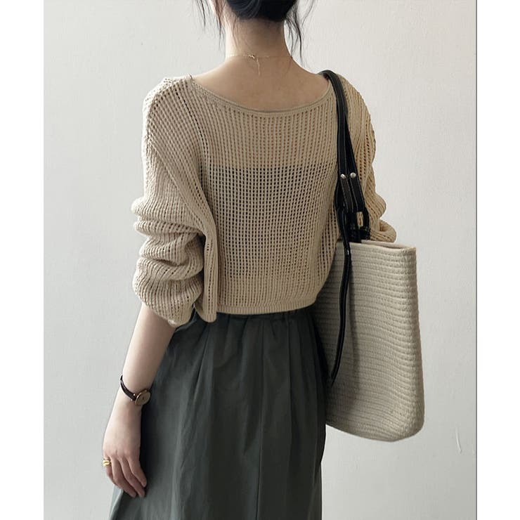 グレー／シルバー ラメ入り ウールxカシミヤ クルーネック